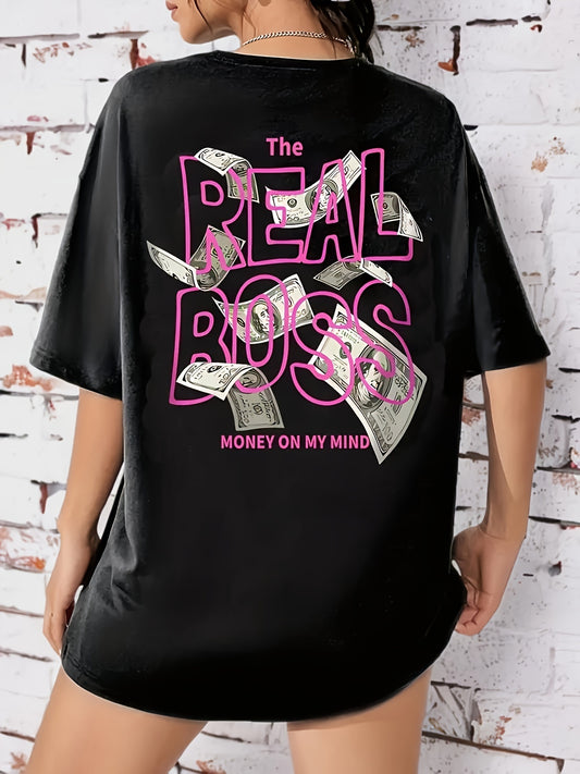 Camiseta feminina com estampa de letras na frente e atrás e ombros caídos