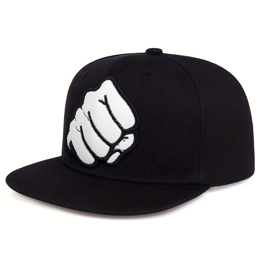 Boné de beisebol unissex com estampa de punho, estilo hip hop, sólido, preto, ajustável, para sol, para mulheres e homens