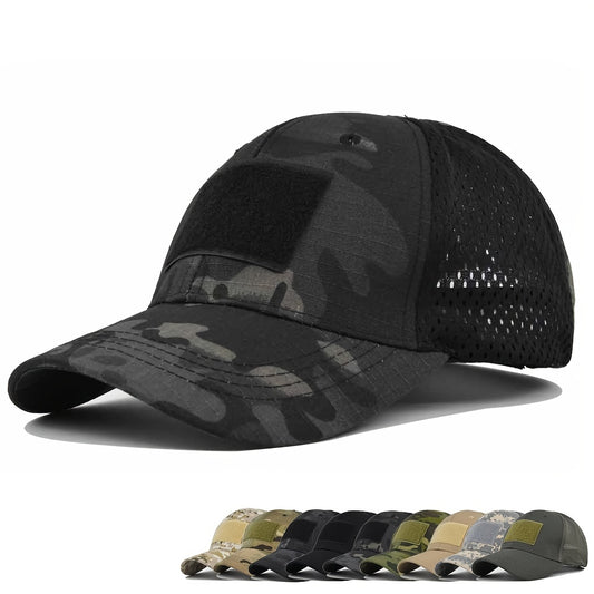 Boné de beisebol tático multicolorido, 1 peça, viseira de sol em malha respirável, boné com fivela para caça e caminhada ao ar livre