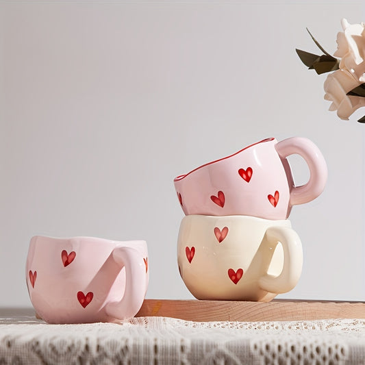 Caneca de café romântica de cerâmica de 1 peça, 9,5 oz - charmoso padrão de coração, xícara inspirada no amor para casais, presente de aniversário, adorável coleção para escritório e casa para café e leite