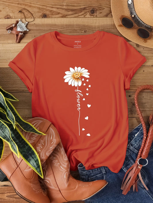 Camiseta com estampa de letras e flores Faith, blusa casual de manga curta e gola redonda, roupa feminina, dia dos namorados